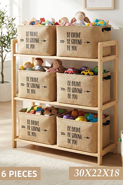 PH Prendi Home صندوق تخزين من الجوت متوسط الحجم مكون من 6 قطع مقاس 30 × 22 × ...