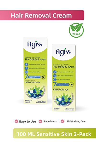 AGISS كريم إزالة الشعر للبشرة الحساسة 100 مل، عبوة من قطعتين