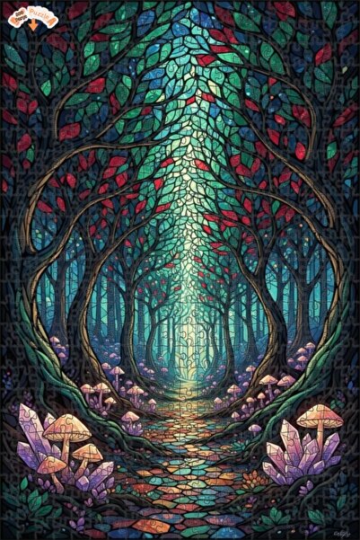 Teona Ahşap لغز خشبي بإطار مزدوج الطبقات بمظهر فسيفساء زجاجي لطريق الغابة الس...