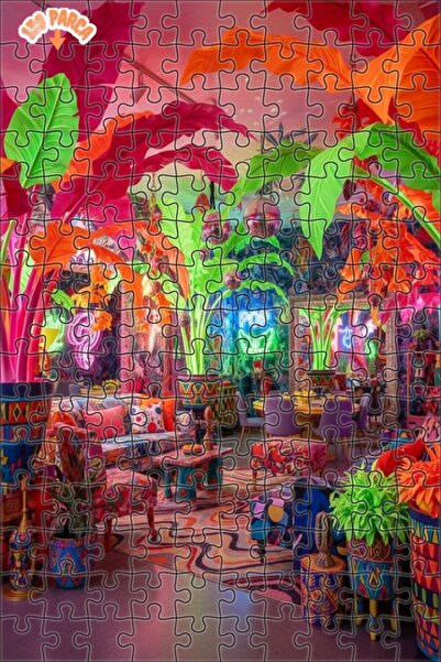 Teona Ahşap Vibrant Tropical Party Room Oil Painting Look Wooden Puzzle 150 P...