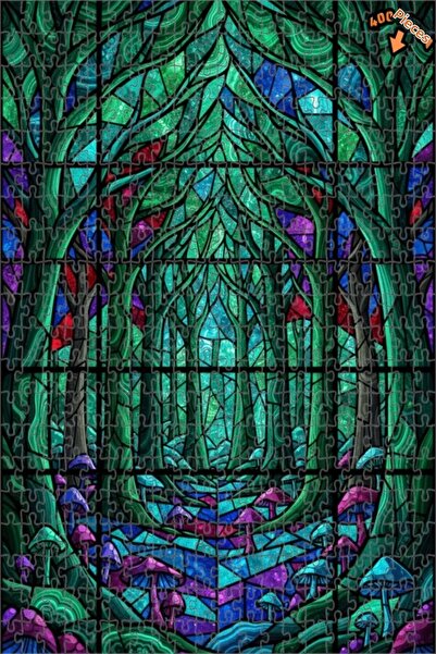 Teona Ahşap لغز خشبي بتصميم فسيفساء زجاجية على شكل غابة سحرية، لغز خشبي بإطار...