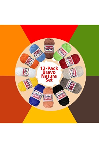 Bravo خيوط قطنية 100% من ناتورا، 12 قطعة، 100 جرام، 12 × 200 متر