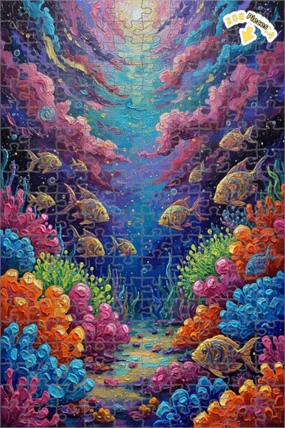 Teona Ahşap لغز خشبي بتصميم الحياة البحرية الملونة بمظهر اللوحات الزيتية 200 ...