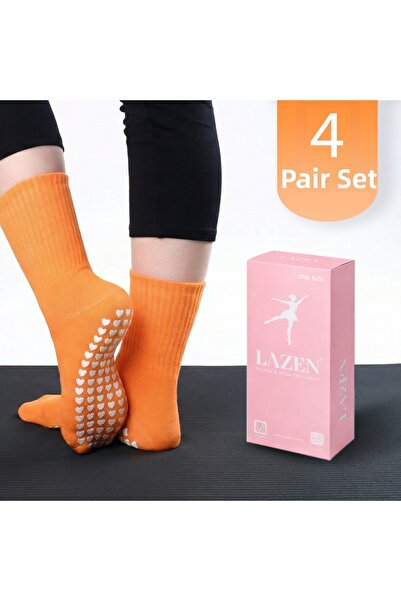 Lazen Pilates & Yoga Anti-Slip Socks 4-Piece Boxed Sets – Patterned Special D...