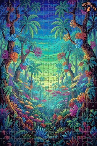 Teona Ahşap لغز خشبي مؤطر بطبقتين بمظهر لوحة زيتية لحشوة أسماك الغابة الغامضة...