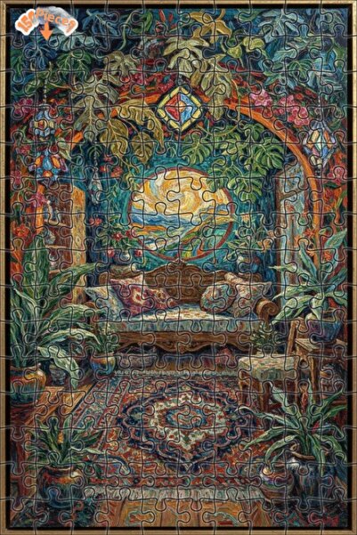 Teona Ahşap Magical Garden Room Oil Painting Look Double-Decker Framed Wooden...