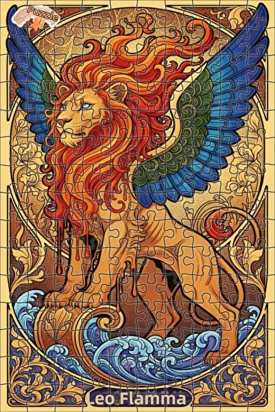 Teona Ahşap لغز فني على شكل أسد مجنح بمظهر لوحة زيتية، لغز خشبي بإطار مزدوج ا...