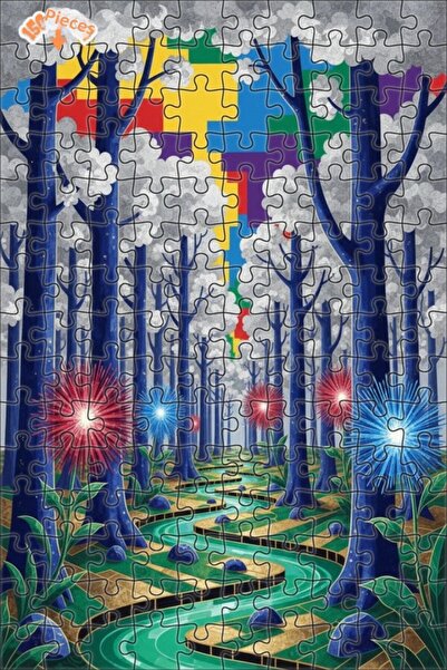 Teona Ahşap Mysterious Forest River Oil Painting Look Double Layer Framed Woo...