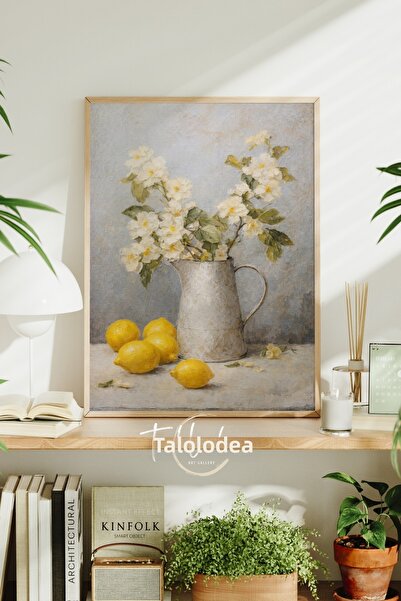 tablodea Pictură în ulei în stil artistic, cu ulcior cu flori și design cu lă...