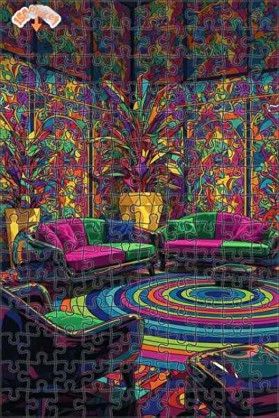 Teona Ahşap Psychedelic Colorful Pattern Double Layer Framed Wooden Puzzle 15...