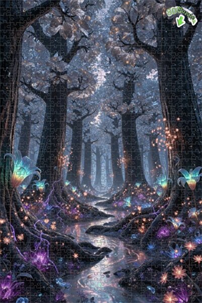 Teona Ahşap لوحة زيتية لغابة سحرية مع زهور متوهجة، لغز خشبي بإطار مزدوج الطبق...