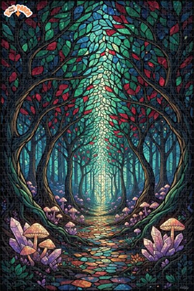 Teona Ahşap لغز خشبي مؤطر بطبقتين بمظهر فسيفساء زجاجي لطريق الغابة السحرية 10...