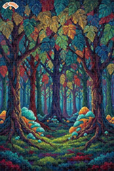 Teona Ahşap Enchanted Forest Mushroom Art Double Layer Framed Wooden Puzzle 5...