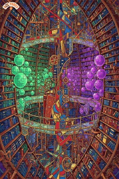 Teona Ahşap Mysterious Library Machine Oil Painting Look Double Layer Framed ...