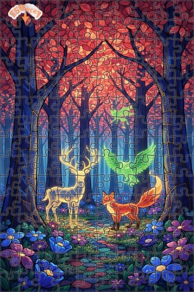 Teona Ahşap لغز خشبي بتصميم فني زجاجي ملون لحيوانات الغابة السحرية 150 قطعة 2...