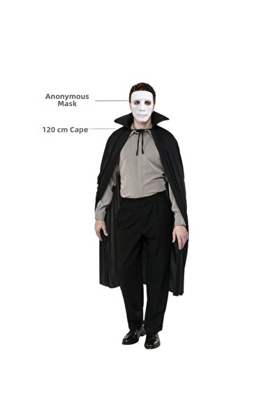 ForWhat 2-Piece Black Collared Cape White Anonymous Mask Set for Office Home ...