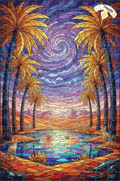 Teona Ahşap لغز خشبي فني من الزجاج الملون بتصميم الثعالب السحرية، لغز خشبي بإ...