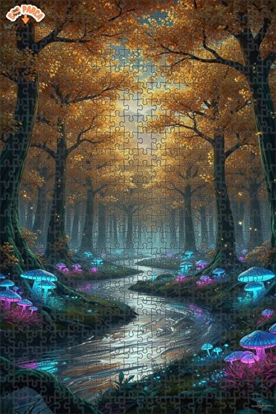 Teona Ahşap لغز خشبي بتصميم الغابة السحرية والفطر المضيء بمظهر اللوحات الزيتي...
