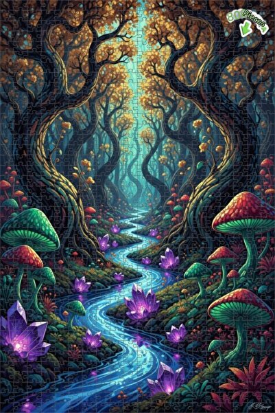 Teona Ahşap لغز خشبي مؤطر بطبقتين بمظهر لوحة زيتية لغابة سحرية ونهر كريستالي ...