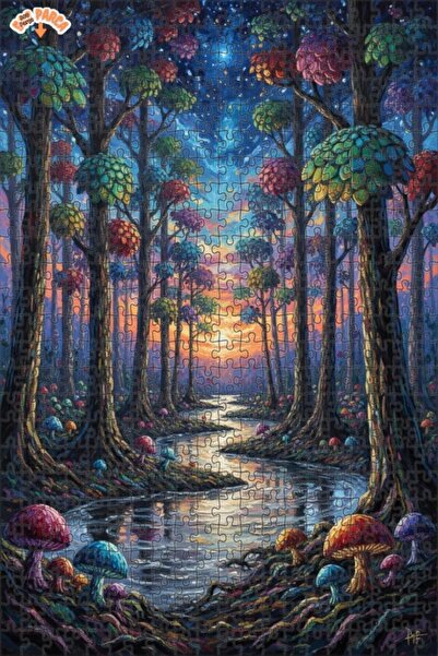 Teona Ahşap لغز خشبي بتصميم فطر ملون في غابة ساحرة مع مظهر زيت اللوحة، 500 قط...