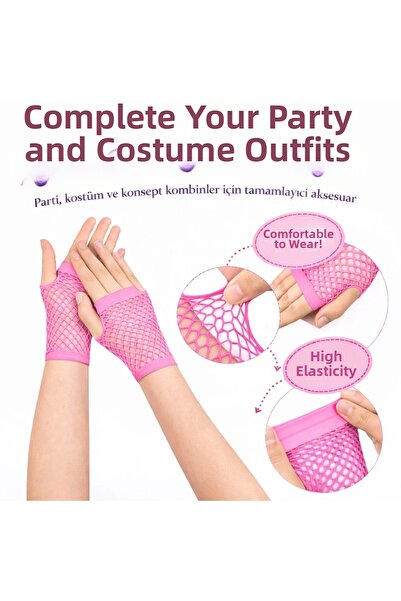 Lisinya قفازات قصيرة بدون أصابع من النيون الوردي طراز الثمانينات والتسعينات م...