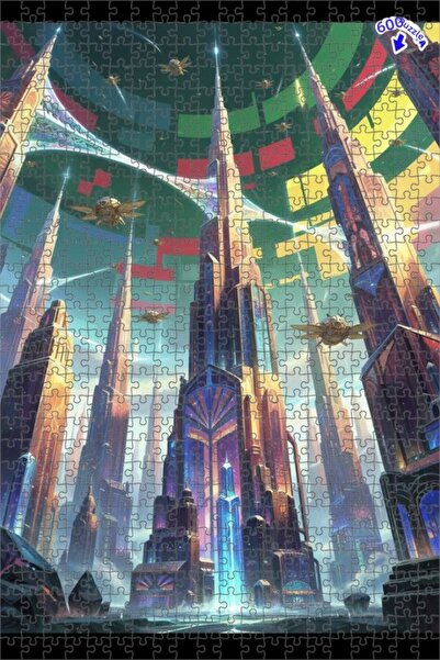 Teona Ahşap لغز خشبي بإطار ذو طابقين بمظهر لوحة زيتية لمنظر مدينة مستقبلي 600...