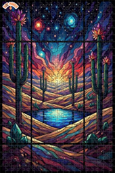 Teona Ahşap لغز خشبي مؤطر بطبقتين بتصميم فني يشبه لوحة زيتية لمنظر ليلة الصحر...