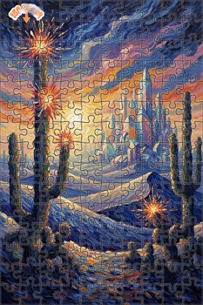 Teona Ahşap لوحة زيتية لمنظر مدينة الصحراء الليلية 150 قطعة 20×30