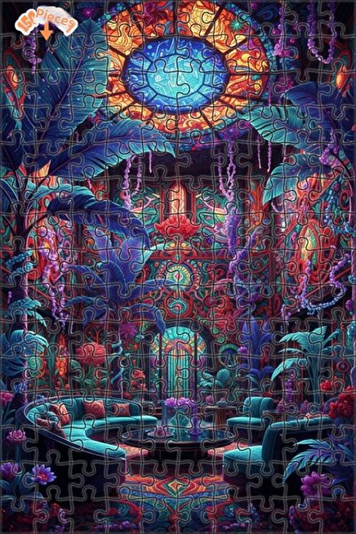 Teona Ahşap Magical Tropical Garden Oil Painting Look Double Layer Framed Woo...