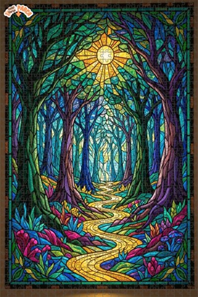 Teona Ahşap لغز خشبي بتصميم طريق الغابة السحرية مع مظهر زجاجي ملون 1000 قطعة ...