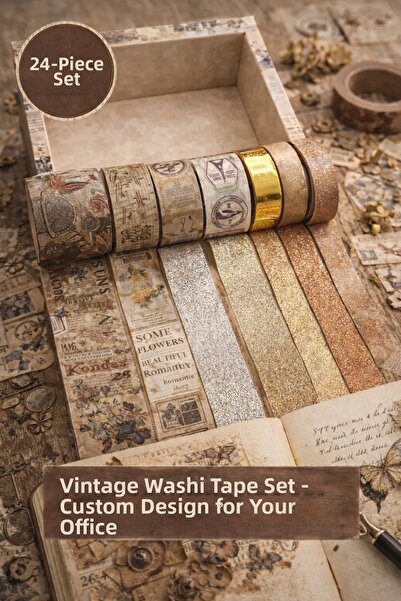 hediyeofisi Set de 24 de benzi vintage Washi – Bullet Journal și Scrapbook