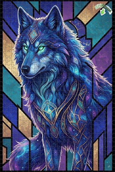 Teona Ahşap لغز خشبي بإطار مزدوج الطبقات بمظهر لوحة زيتية لـ "الذئب الكوني" 8...