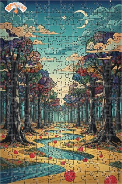 Teona Ahşap لغز خشبي بإطار مزدوج الطبقات بمظهر لوحة زيتية لطريق الغابة الخيال...