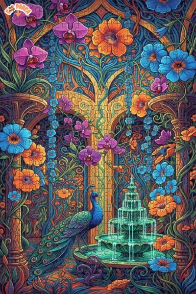 Teona Ahşap Artistic Oil Painting Look Peacock Double Layer Framed Wooden Puz...