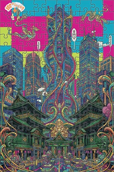 Teona Ahşap لغز خشبي مؤطر بطبقتين بتصميم مدن عاصفة التنين ملون وخطي 150 قطعة ...