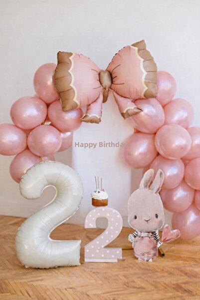 MERİ PARTİ Bowknot Concept 2 Year Old Balloon Set – Pink Party Decoration