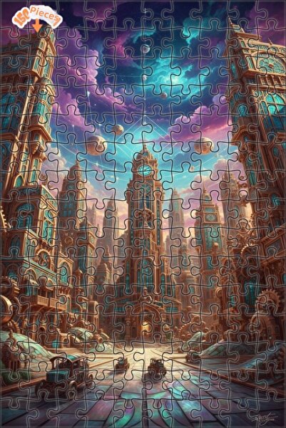 Teona Ahşap لوحة زيتية غامضة لمناظر المدينة على طراز ستيمبانك، لغز خشبي بإطار...