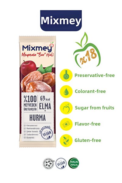 mixmey Date Fruit Bar 18 Pieces |   Healthy Snacks – Vegan, Gluten-Free, Pres...