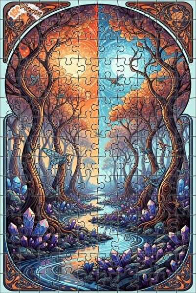 Teona Ahşap لغز خشبي مؤطر بطبقتين من الغابة الكريستالية السحرية 150 قطعة 20x30