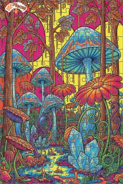 Teona Ahşap Magical Mushroom Forest Watercolor View Art Puzzle 150 Pieces 20X30