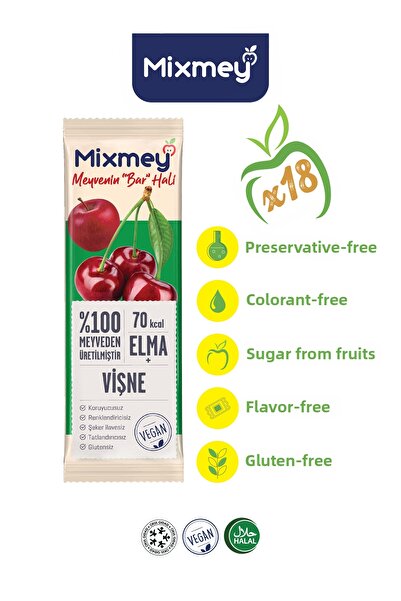 mixmey Cherry Fruit Bar 18 Pieces |   Healthy Snacks – Vegan, Gluten-Free, Pr...