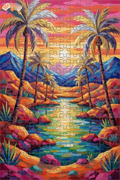 Teona Ahşap لغز خشبي مؤطر بطبقتين، بتصميم مشهد فاها مع أشجار النخيل، بمظهر لو...