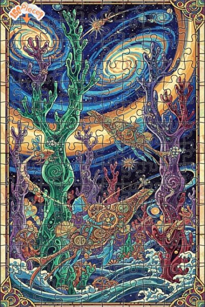 Teona Ahşap لغز خشبي بتصميم جالاكسي تحت الماء على طراز ستيمبانك بمظهر لوحة زي...