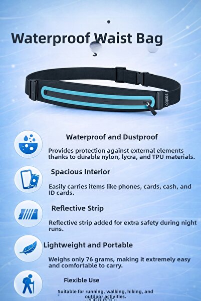 Coverzone Geantă sport pentru talie, nailon, lycra, rezistentă la apă, cu ban...