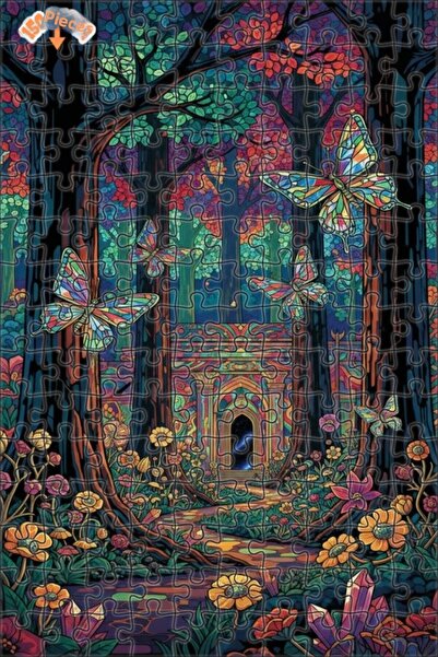 Teona Ahşap لغز خشبي مؤطر بطبقتين على شكل فراشات الغابة السحرية 150 قطعة 20×30