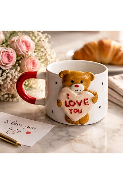 MyMomento كوب عيد الحب مع تمثال دب صغير