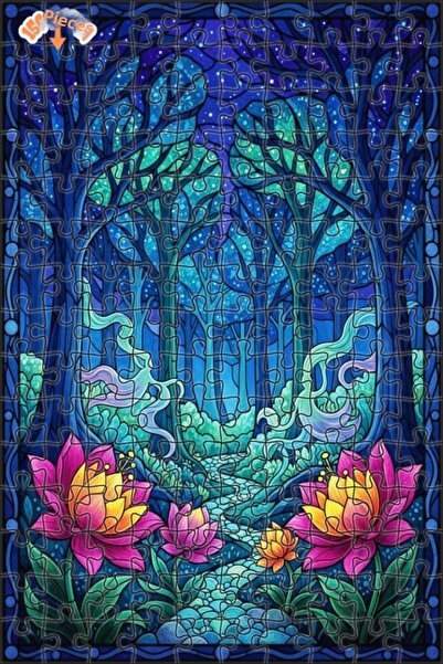 Teona Ahşap Enchanted Forest Flowers Stained Glass Look Double-Decker Framed ...