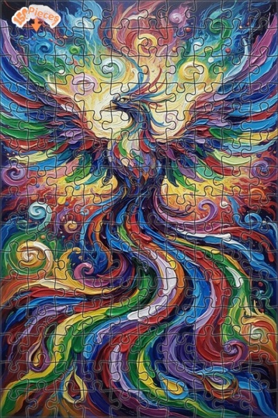 Teona Ahşap Vibrant Colors Oil Painting Look Phoenix Wooden Puzzle Double Lay...