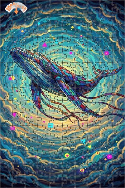 Teona Ahşap Colorful Whale Mosaic Art Double Layer Framed Wooden Puzzle 150 P...