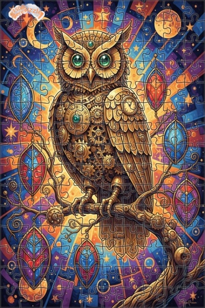 Teona Ahşap Steam Clock Owl Art 150 Pieces 20X30